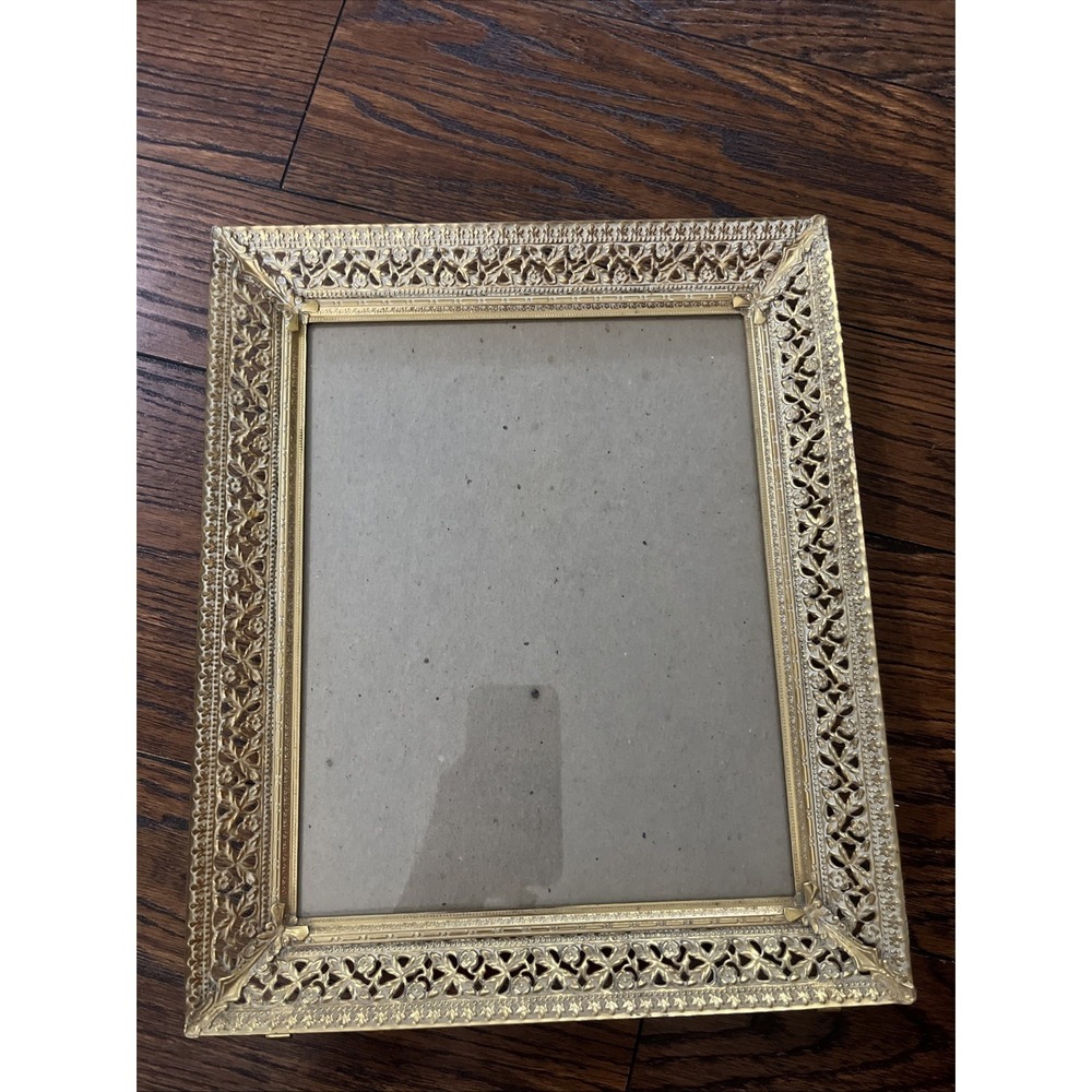 Vtg Gold Ornate Metal Picture Frame Filigree Hollywood Regency for 8"x10" Pic